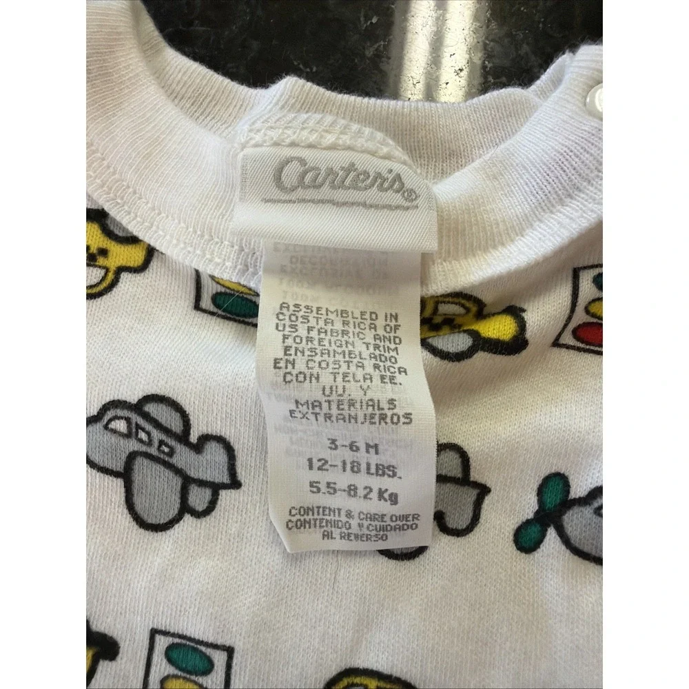 Vintage Carters Long Sleeve Shirt Cars Trucks Sz 3-6m Baby Infant Y2K 90s Baby